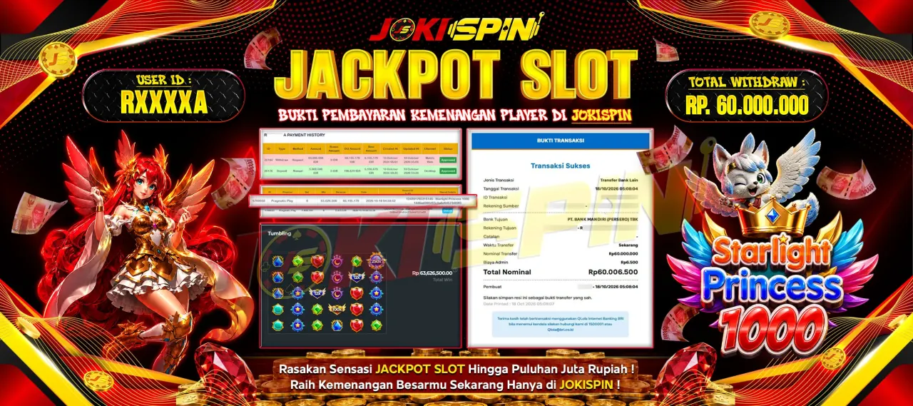 JOKISPIN JACKPOT SLOT STARLIGHT PRINCESS 1000 Rp.60,000,000,-