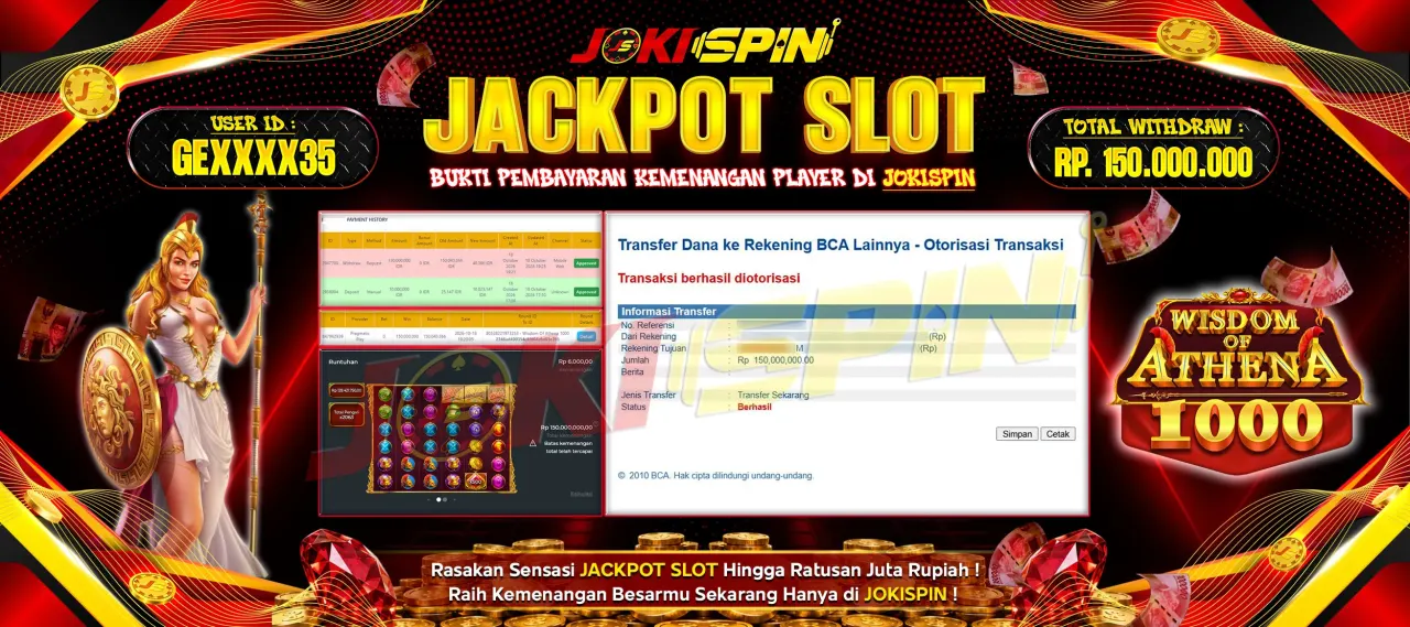 JOKISPIN JACKPOT SLOT WISDOM OF ATHENA 1000 Rp.150,000,000,-